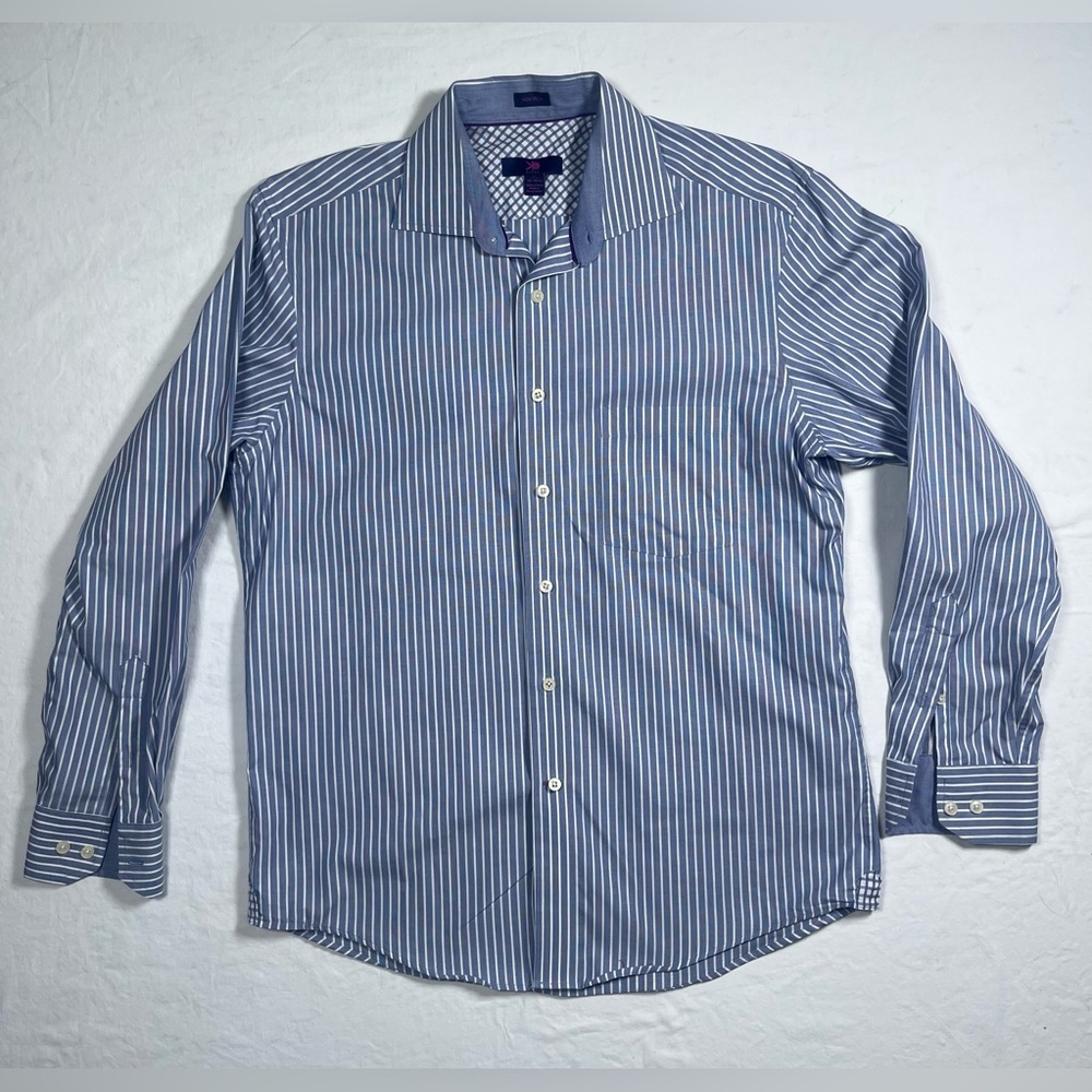 EGARA Long Sleeve Button Down Men’s Large Blue White Striped